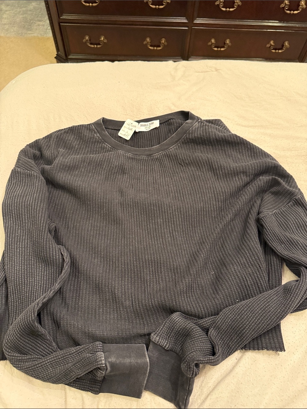 Double Zero Women’s Waffle-Knit Crewneck Sweater - Black/Charcoal